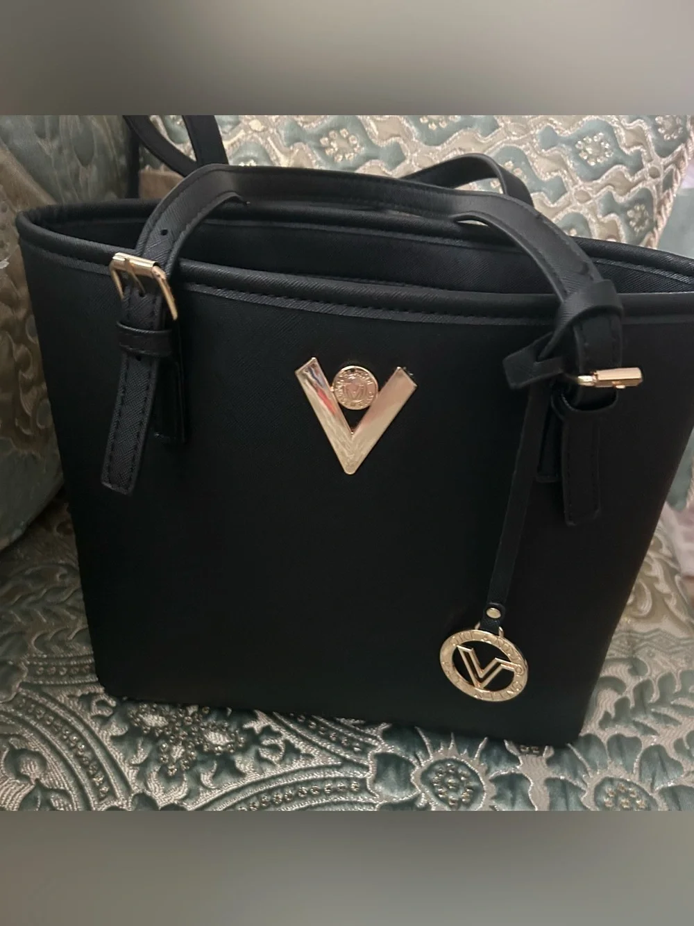 Valentino Orlandi Black Tote Bag with Gold Accents